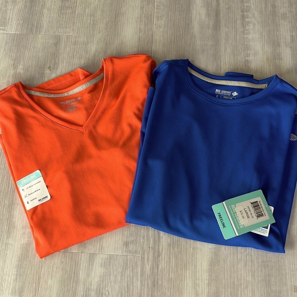 Reel Legends Freeline Bundle of 2 Jersey’s/ Orange V & Scoop Neck NWT SZ L